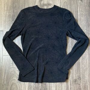 Black Sheer Spider Web Long Sleeved Top Size Small